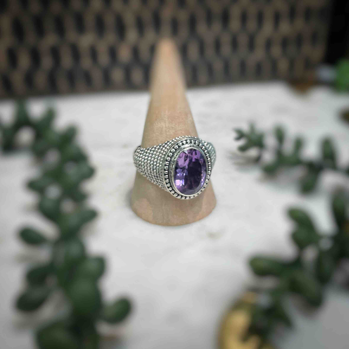 Mens Faceted Amethyst Sterling Silver Ring - Set 1