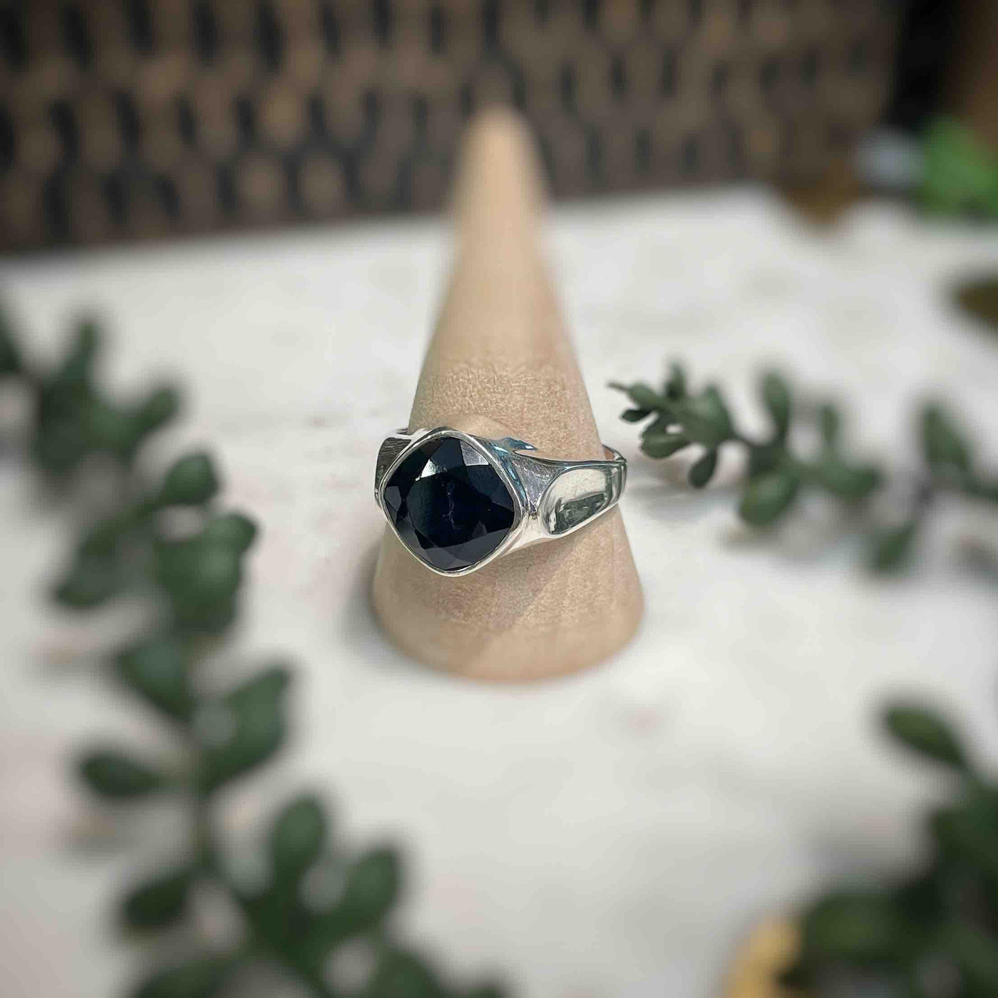 Mens Faceted Black Onyx Sterling Silver Ring - Set 2