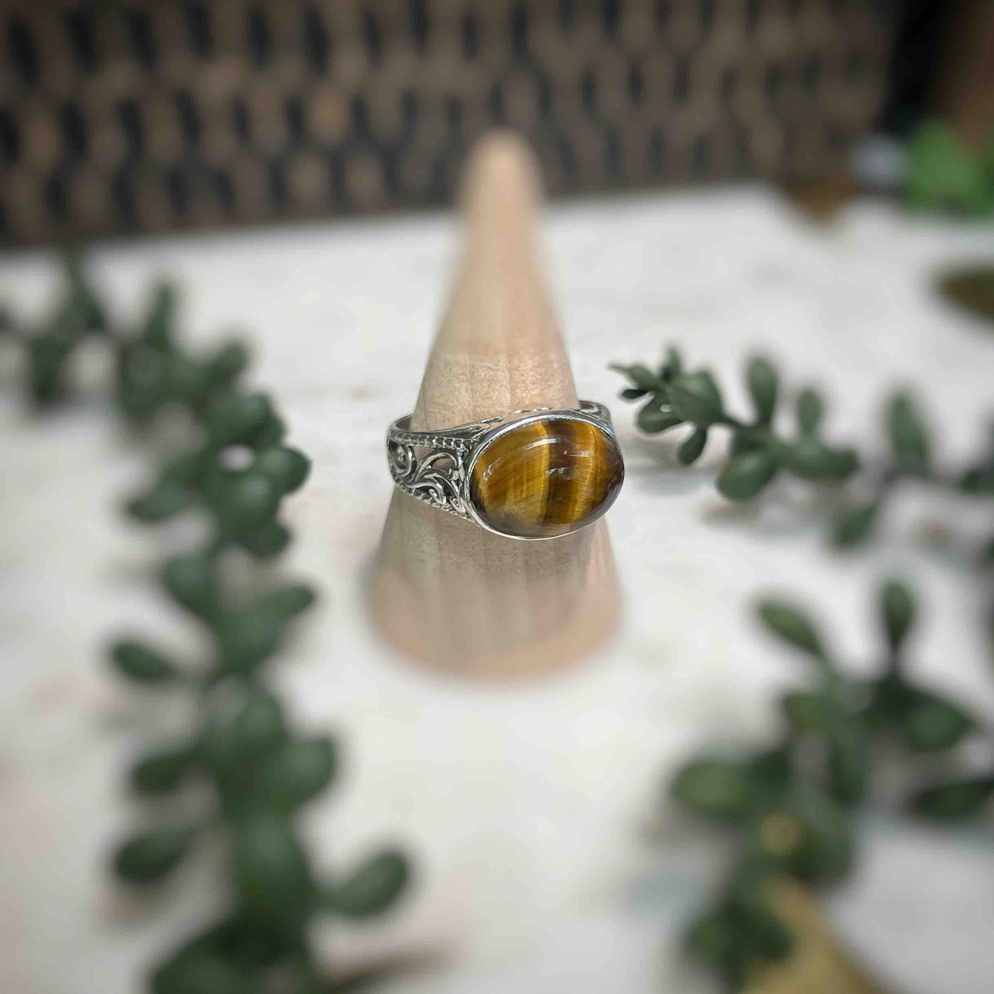 Mens Oval Tiger Eye Sterling Silver Ring - Set 1