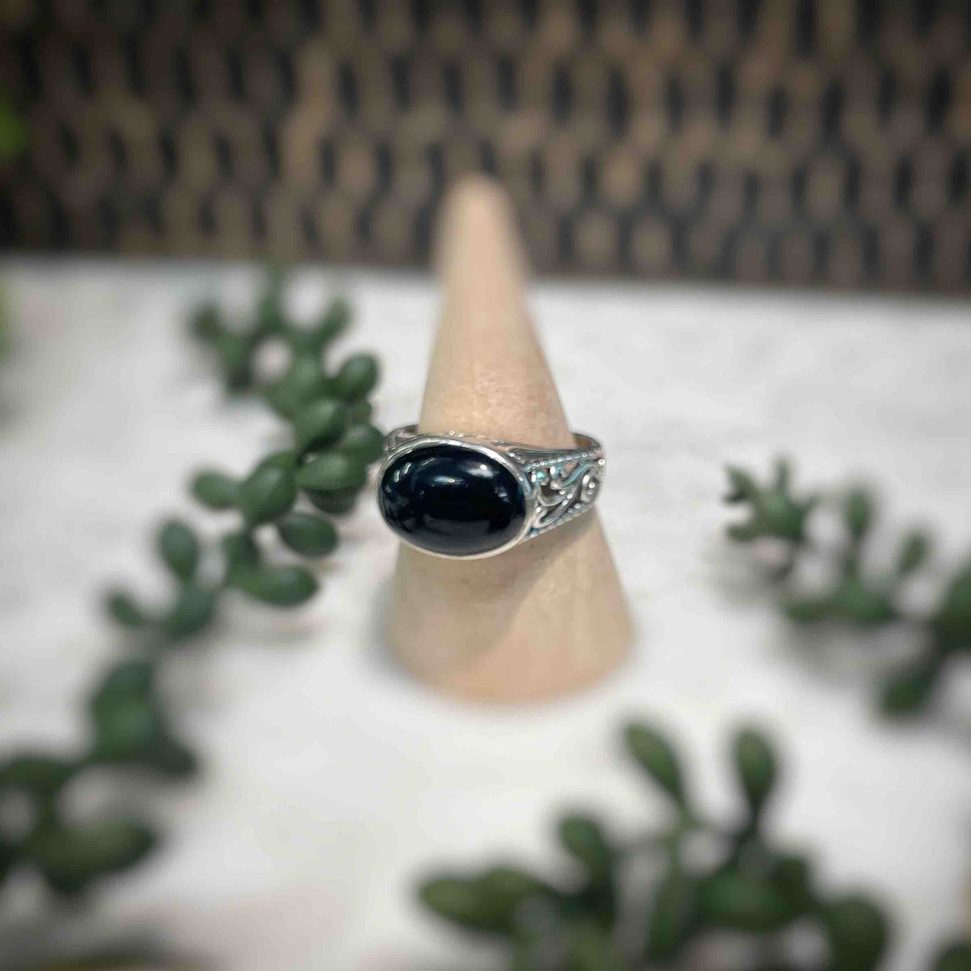 Mens Oval Black Onyx Sterling Silver Ring - Set 1