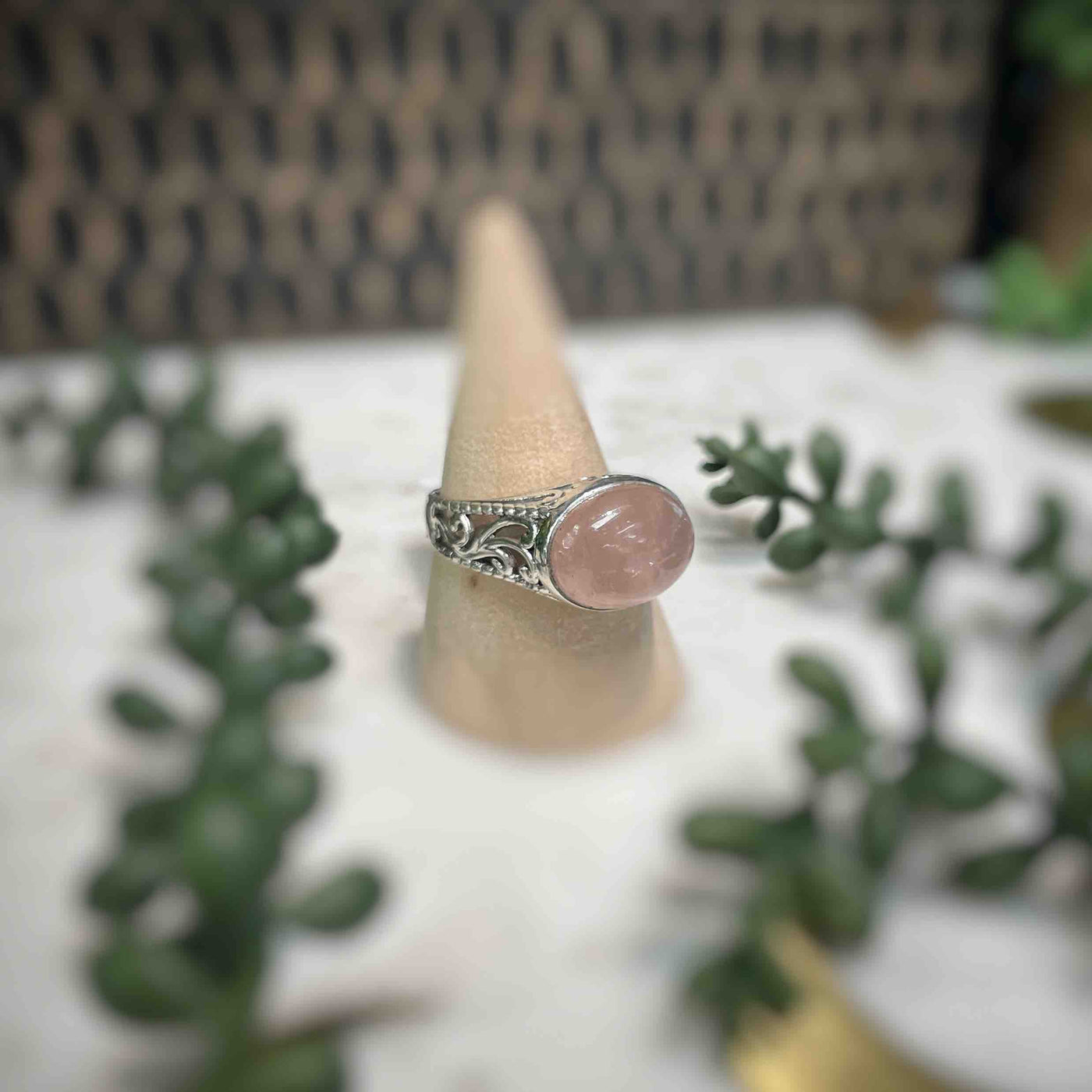 Mens Oval Rose Quartz Sterling Silver Ring - Set 1