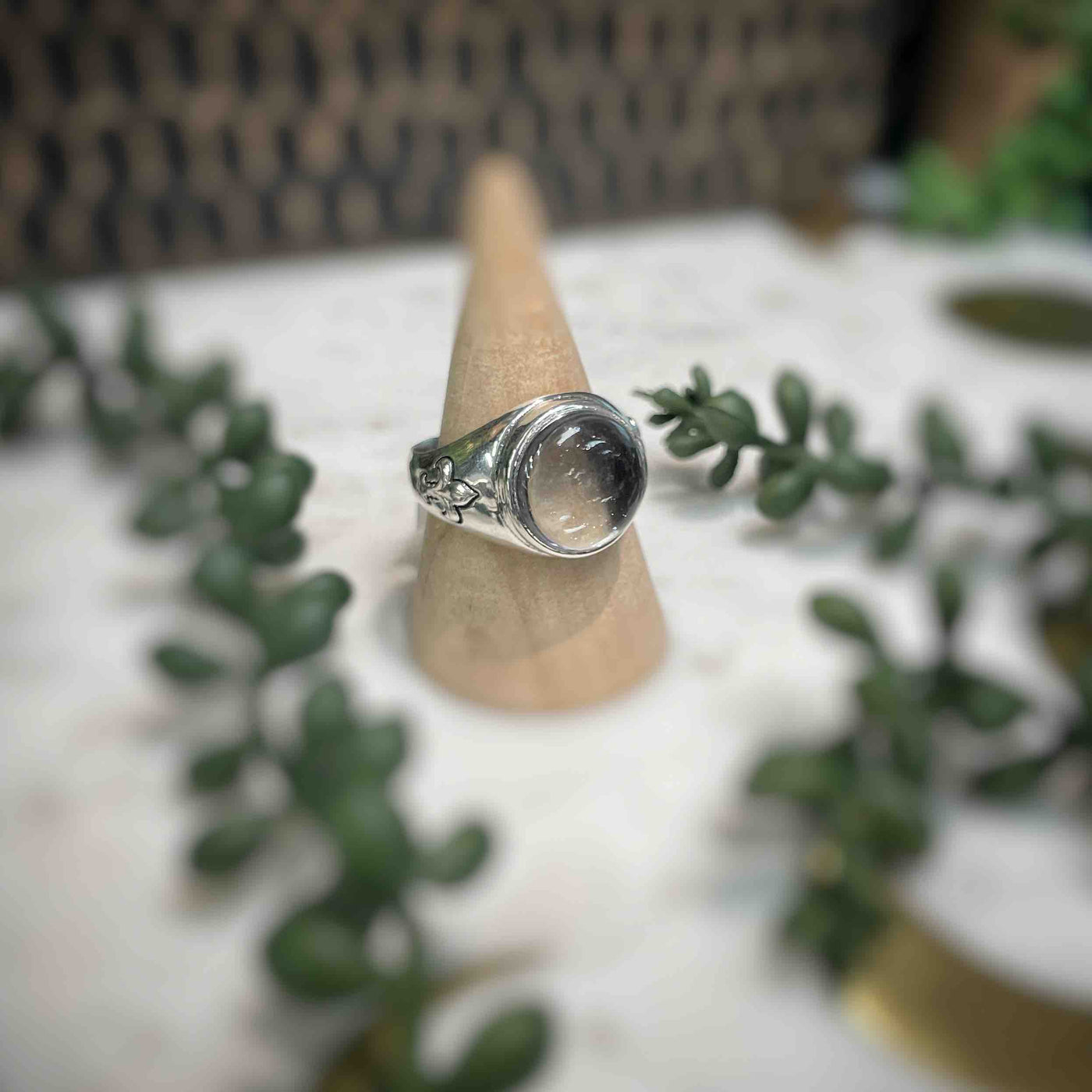 Mens Round Quartz Sterling Silver Ring - Set 1