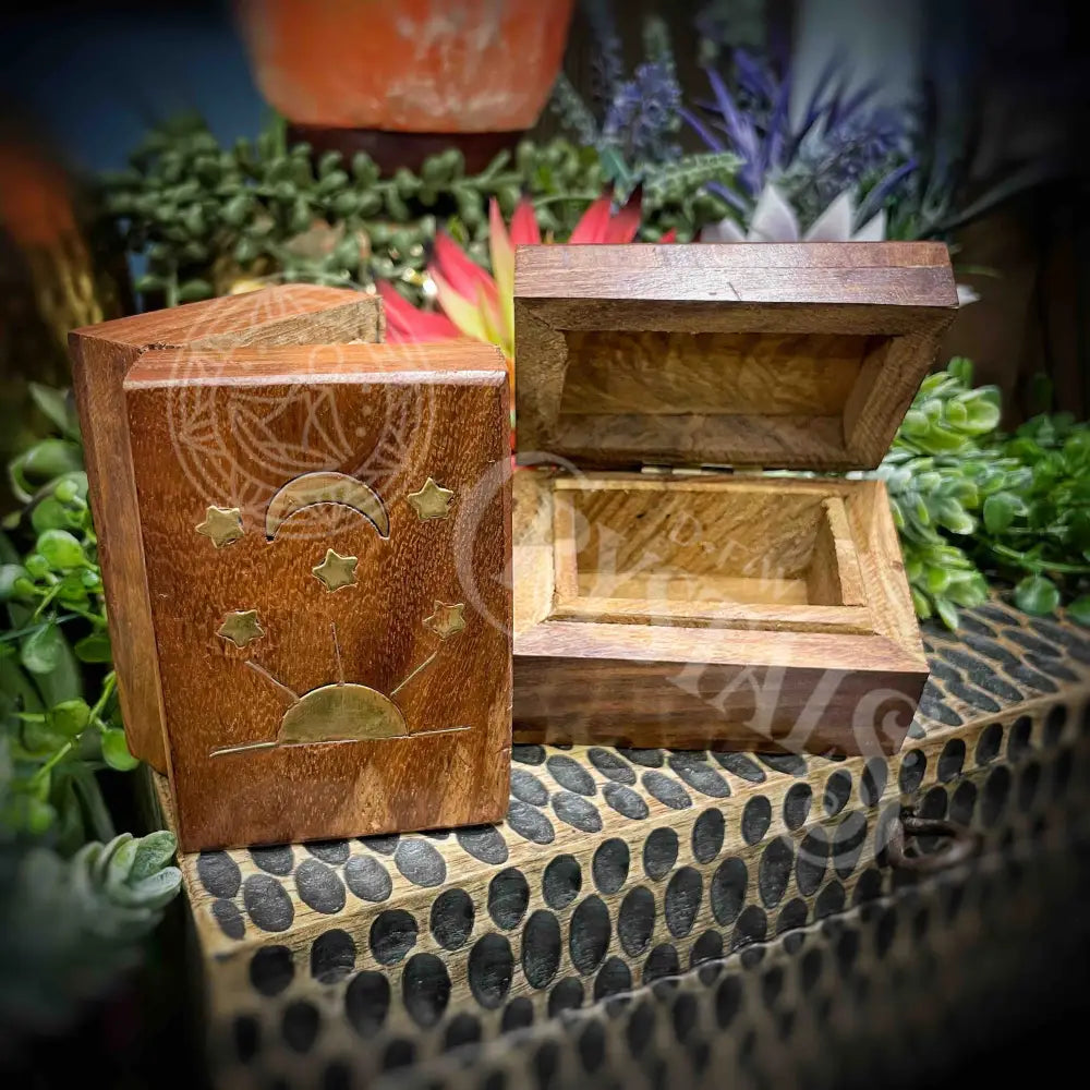 Celestial Brass Inlay Wooden Box - 2X3’’ Ritual Offering