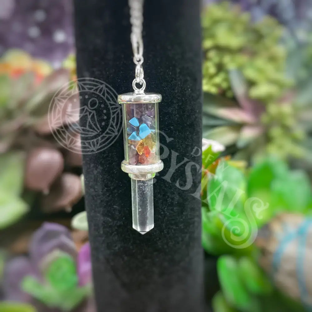 Pendulum - Clear Quartz W/ Chakra Gemstone Filled Glass Tube