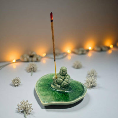 Buddha on Leaf Ceramic Incense Holder - Assorted