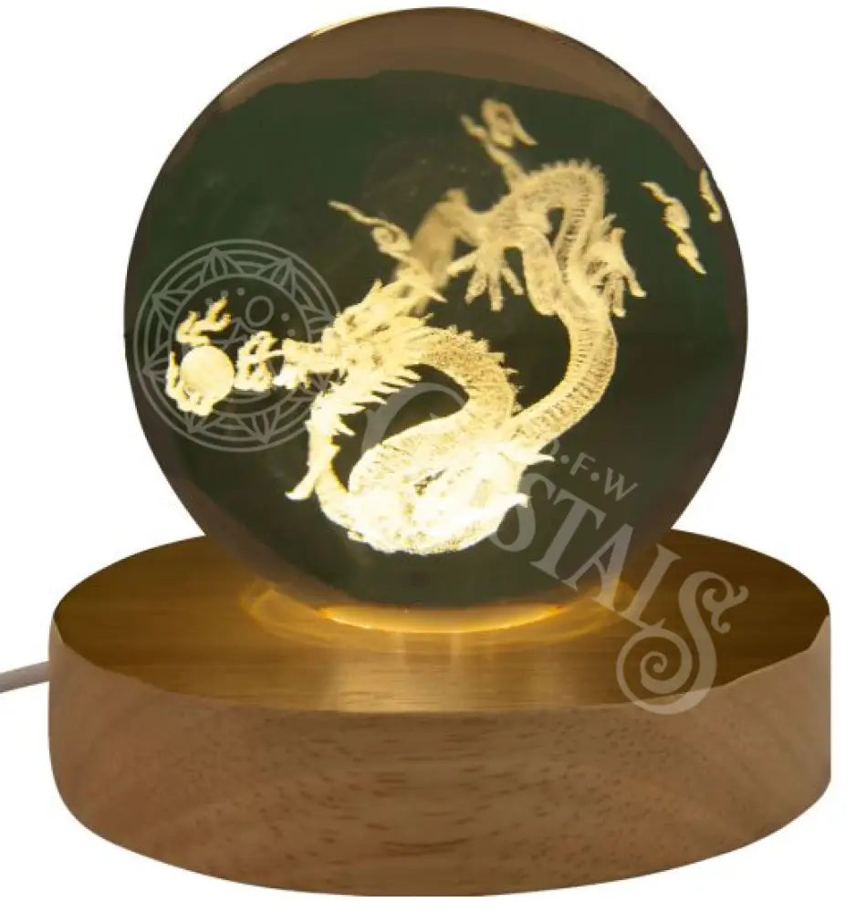 Dragon - Laser Engraved Lighted Wood Base Glass Crystal Ball Accessories