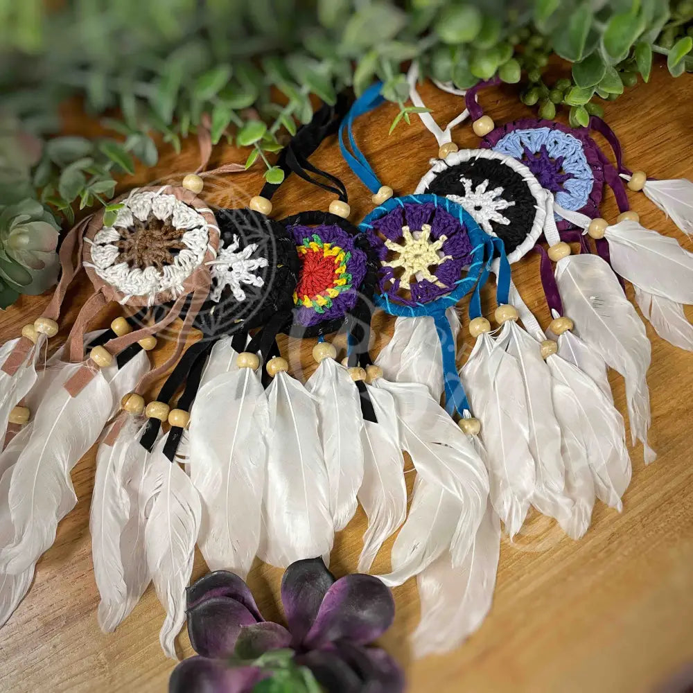 Dream Catcher - Crocheted With Feathers And Beads Small