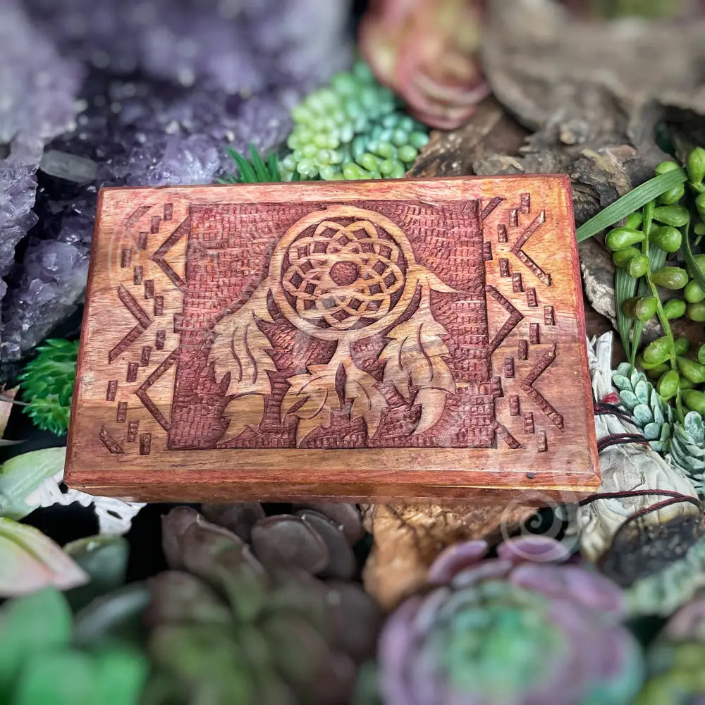 Carved Wood Box - Velvet Lined Dreamcatcher