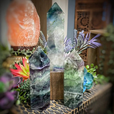 Fluorite - Tower Point Obelisk Multi Choice Set2 B922 4.4’’ 5.75’’ Crystals