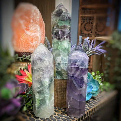 Fluorite - Tower Point Obelisk Multi Choice Set2 B924 4.8’’ 5.6’’ Crystals