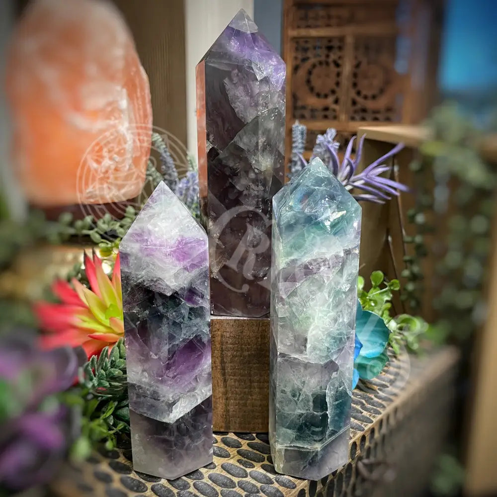 Fluorite - Tower Point Obelisk Multi Choice Set2 B925 5.1’’ 5.75’’ Crystals