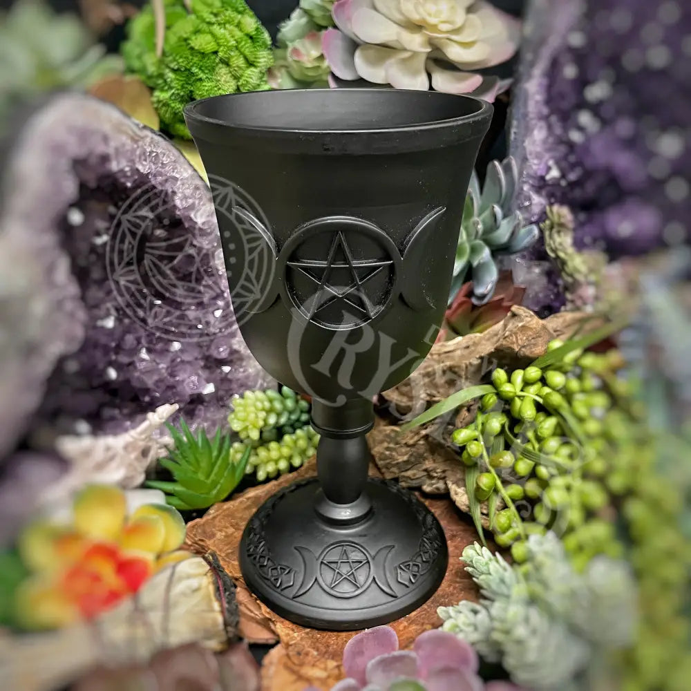 Goblet - Cast Iron Triple Moon W/ Pentacle 4.0 Diam