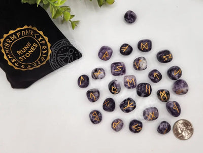 Lepidolite Semi-Precious Rune Set With Velvet Pouch Decks - Runes