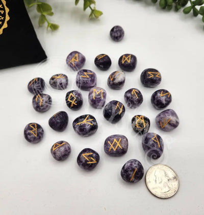 Lepidolite Semi-Precious Rune Set With Velvet Pouch Decks - Runes