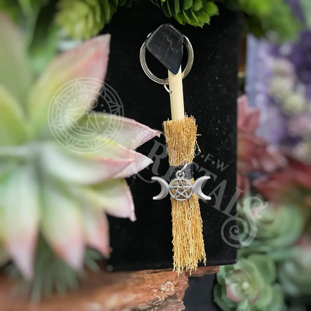 Lucky Broomstick Keyring - Triple Moon