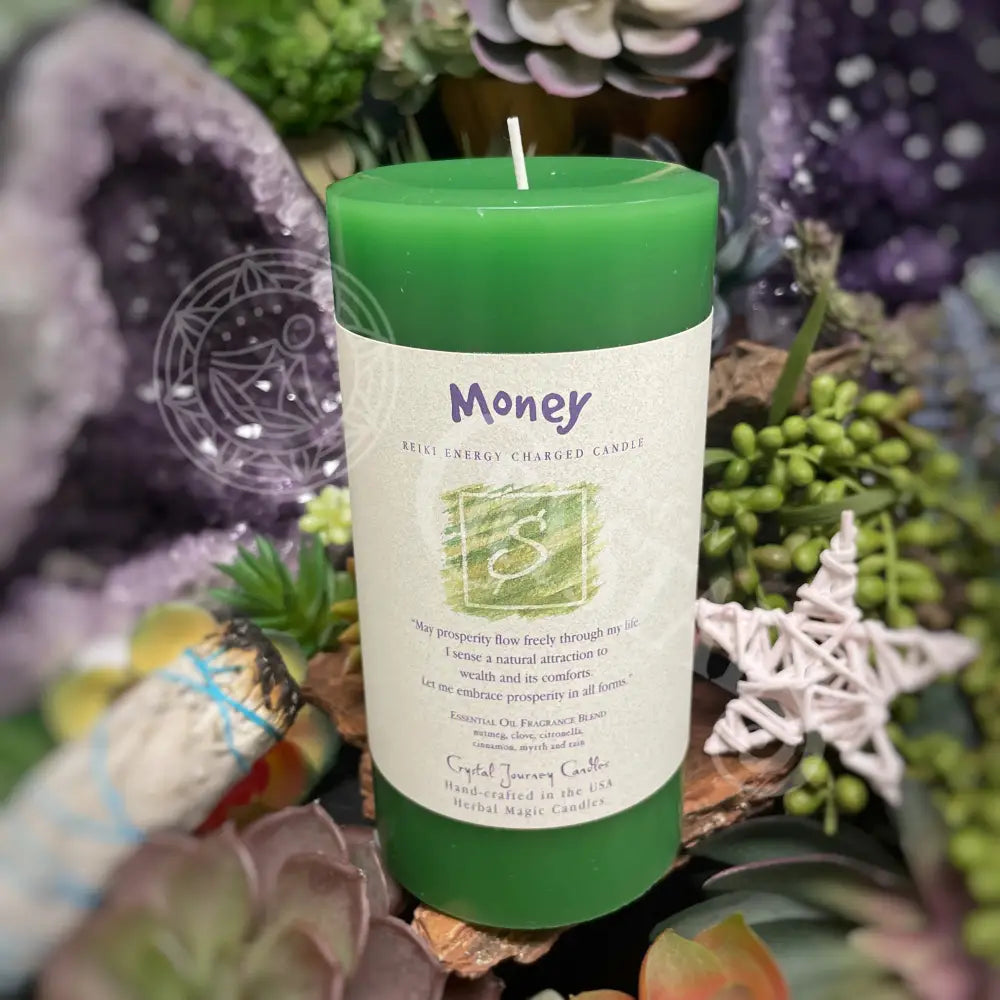 Reiki Herbal Pillar Candle - Money Meditation Tools