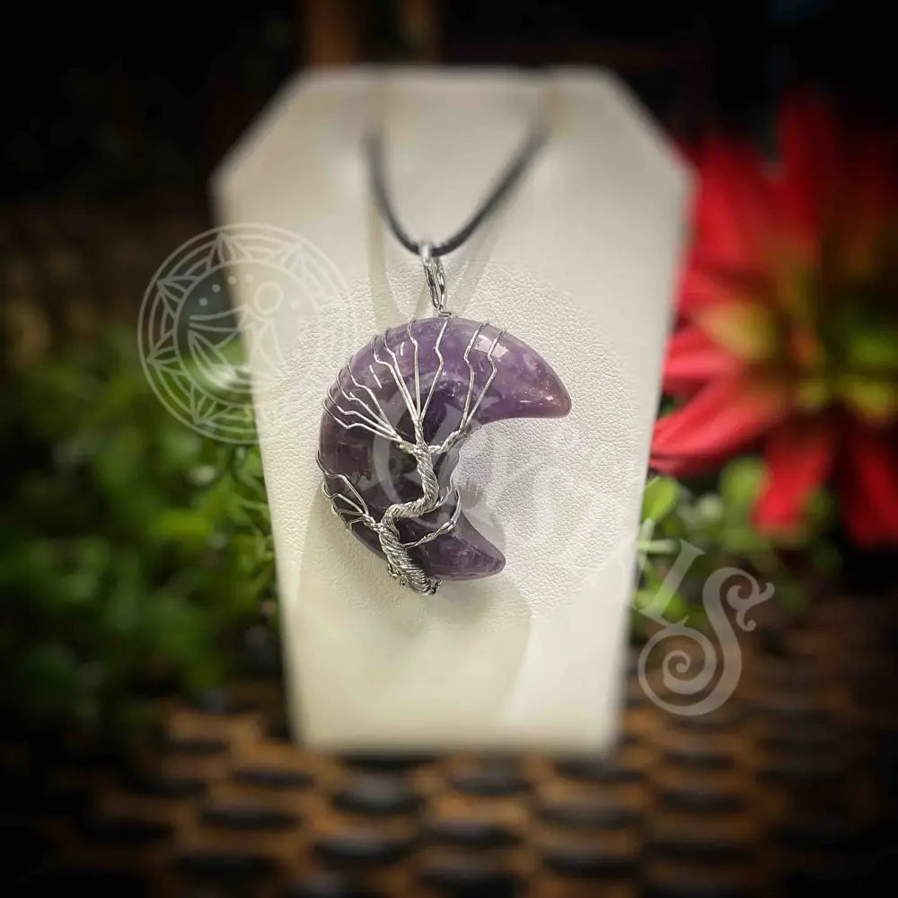 Moon - Multi Choice Necklace Wire Wrapped Tree Of Life Tol Amethyst Jewelry With Pendant