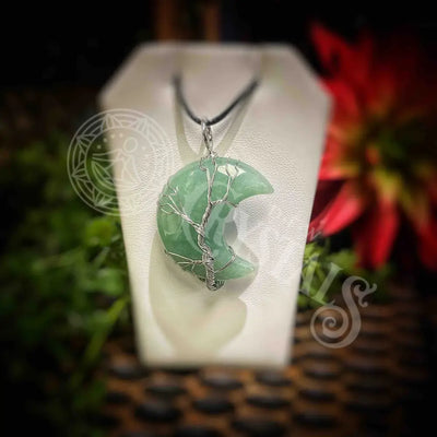 Moon - Multi Choice Necklace Wire Wrapped Tree Of Life Tol Green Aventurine Jewelry With Pendant