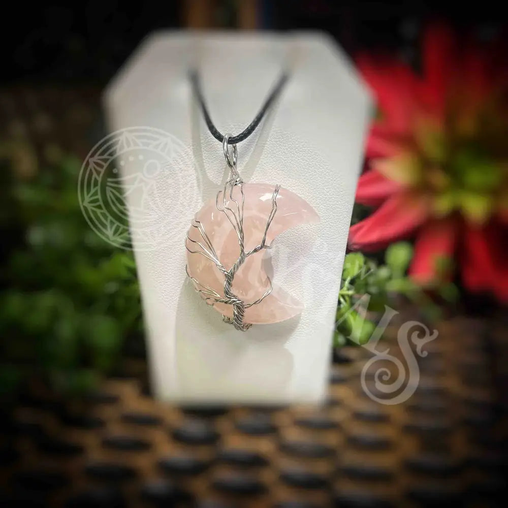 Moon - Multi Choice Necklace Wire Wrapped Tree Of Life Tol Rose Quartz Jewelry With Pendant