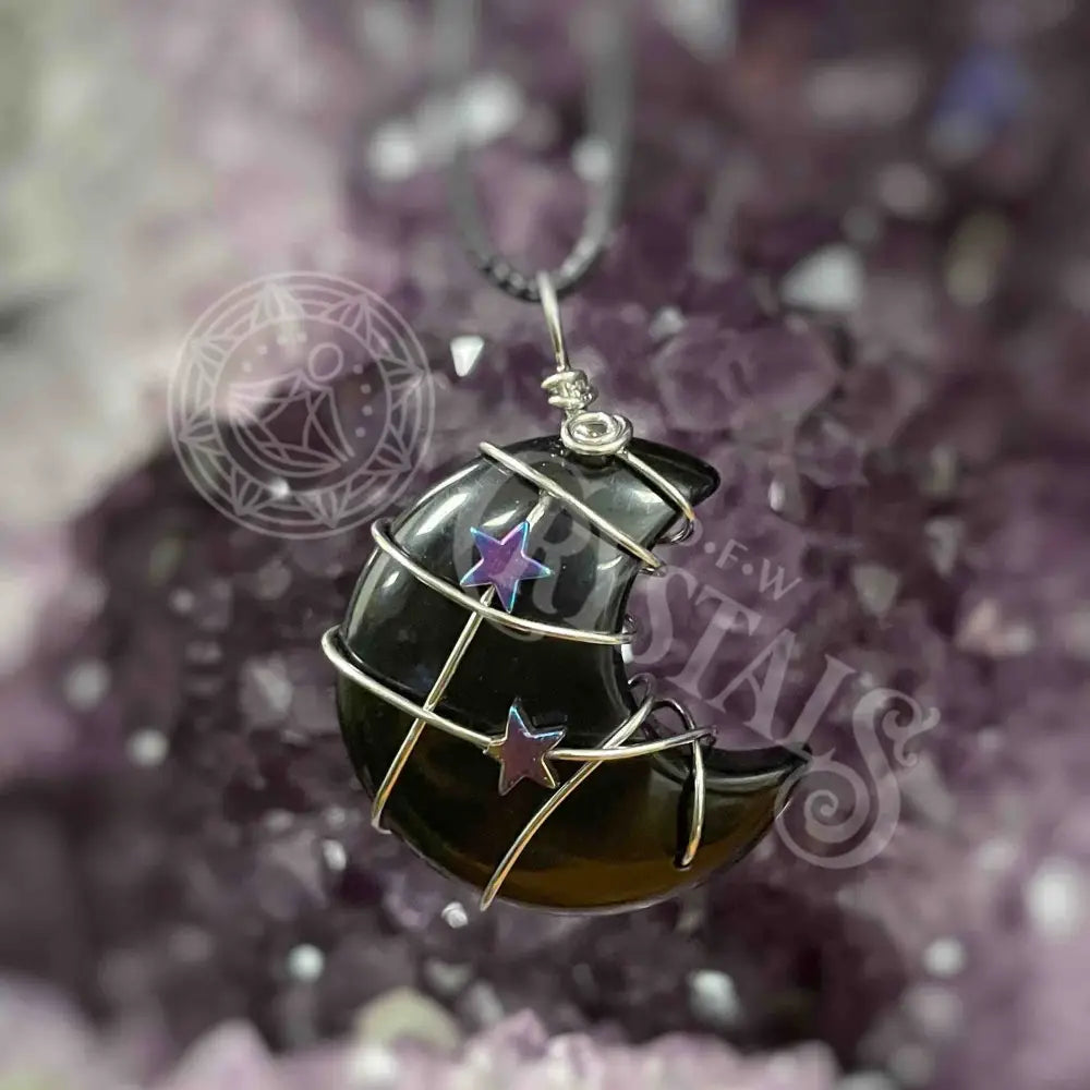 Pendant - Moon Multi Choice Black Obsidian