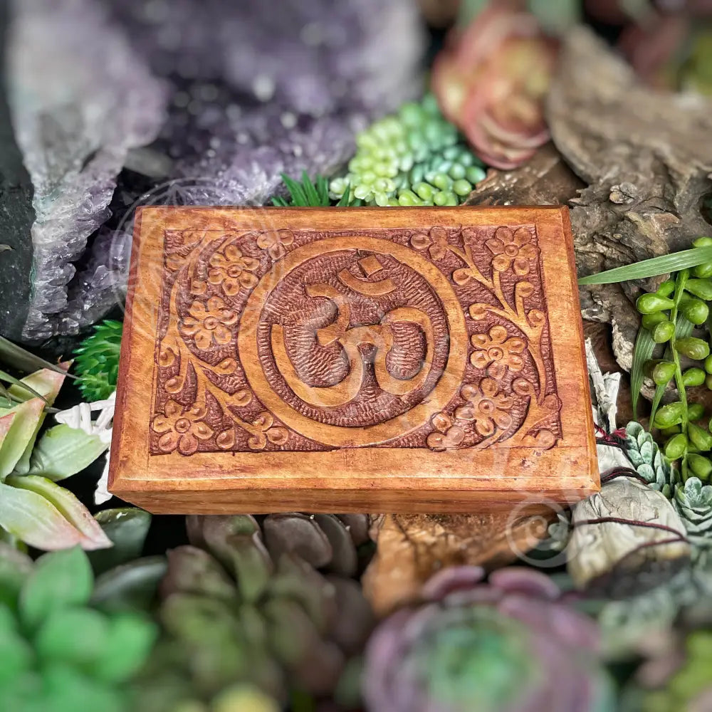 Carved Wood Box - Velvet Lined Om