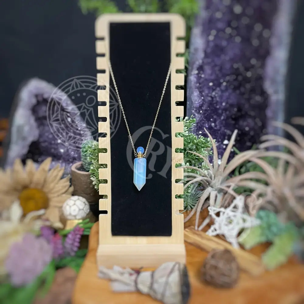 Necklace - Gemstone Point Pendant Perfume Bottle Opalite Jewelry With