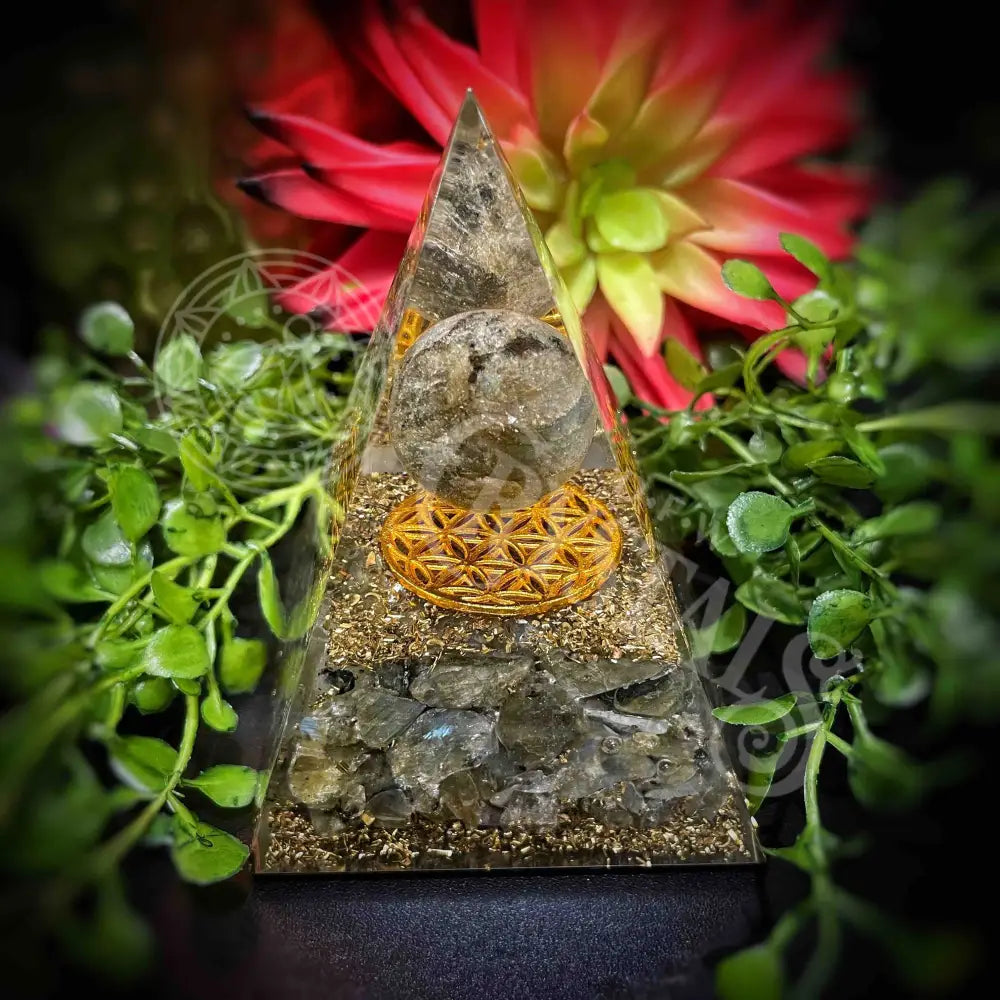 Orgonite Pyramids - Seed Of Life Multi Choice V058-Sol-Labradorite-Labradorite Crystals