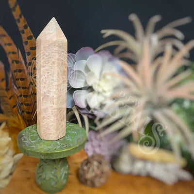 Tower Point Obelisk - Peach Moonstone 4.0 7.8 E 5.0 Crystals