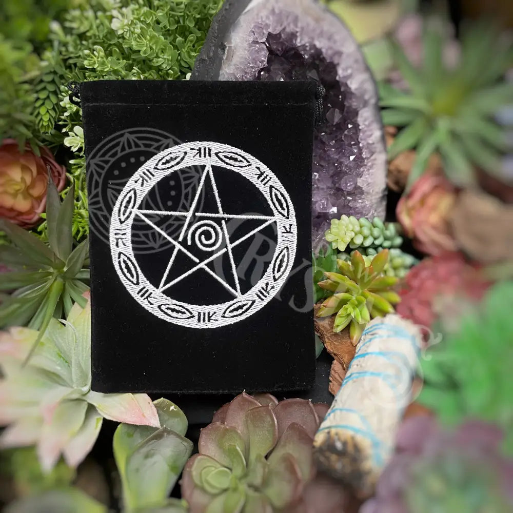 Velvet Bag Embroidered - Pentacle Black