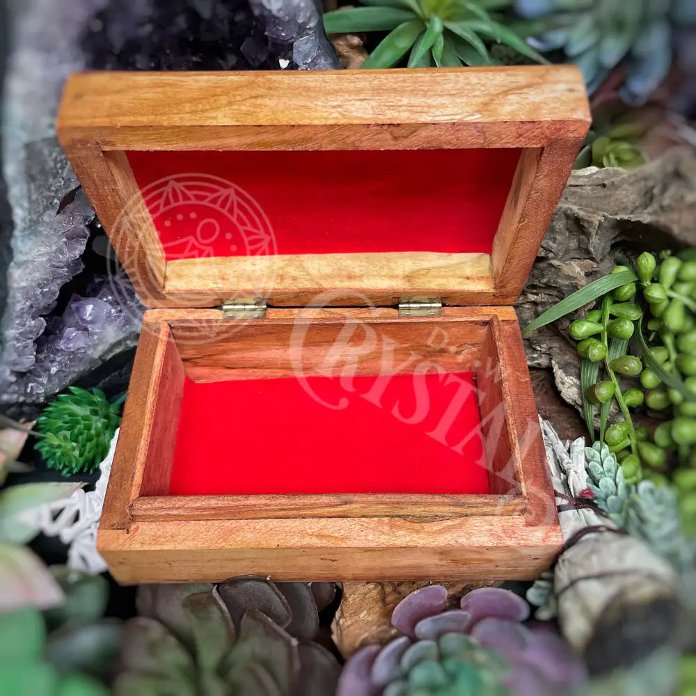 Carved Wood Box - Velvet Lined Pentacle