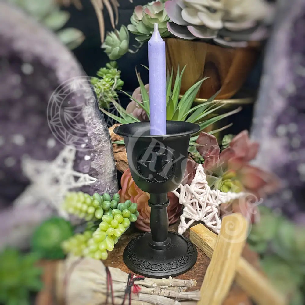 Candle Holder - Chalice (Metal) For Mini Taper Pentacle W/ Raven