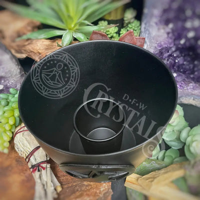 Smudge Pot - Metal Pentacle W/ Raven Large