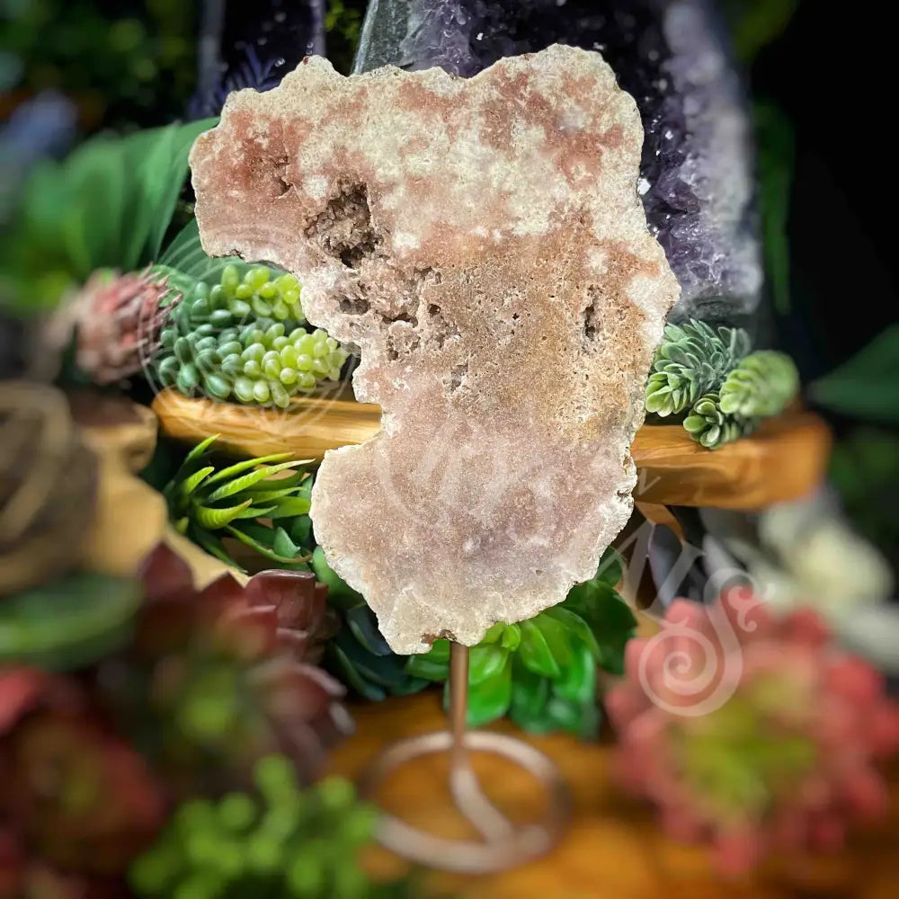 Free Form - Pink Amethyst On Stand 4.8’ X 0.6’ 6.5’ (W/ Height =8.5’) Crystals Freeform