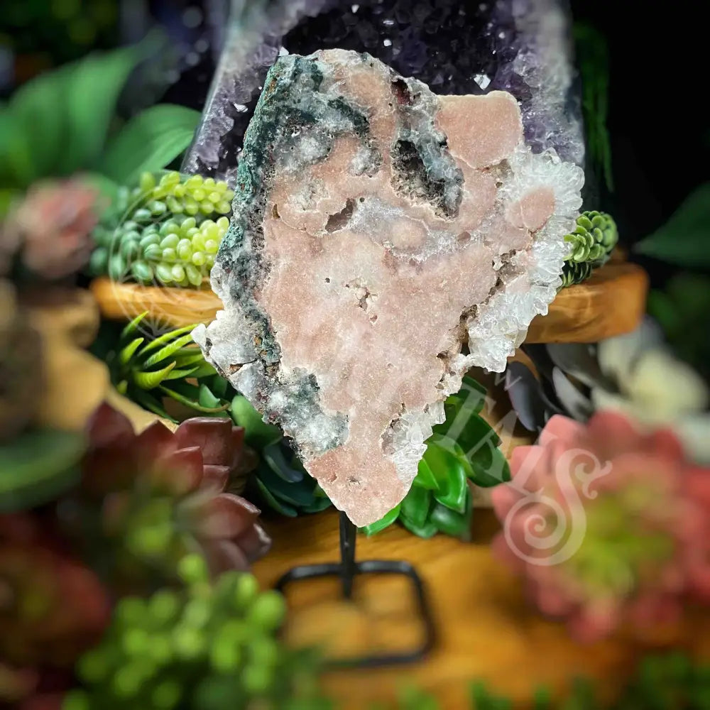 Free Form - Pink Amethyst On Stand 4’ X 1.5’ 6’ (W/ Height =7.5’) Crystals Freeform