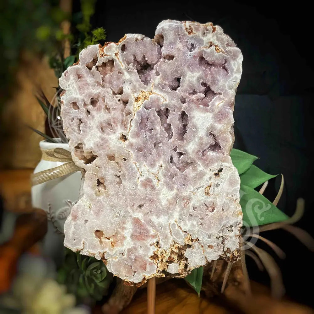 Free Form - Pink Amethyst On Stand 5.8’ X 1.5’ 8.2’ (W/ Height =10.8’) Crystals Freeform