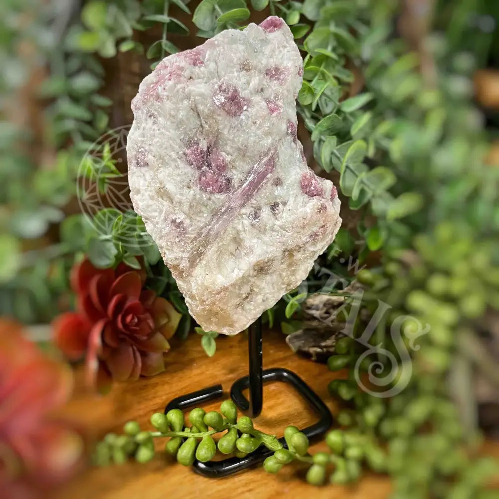 Freeform - Pink Tourmaline On Stand 4.3 4.5’ D (6.5’ With Stand) Crystals Raw