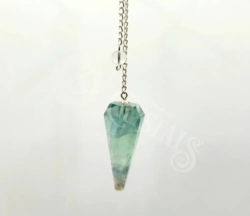 Rainbow Fluorite Gemstone Pendulum With Silver Color Chain Meditation - Self Care