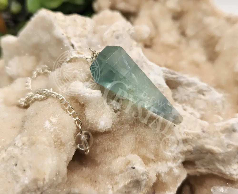 Rainbow Fluorite Gemstone Pendulum With Silver Color Chain Meditation - Self Care