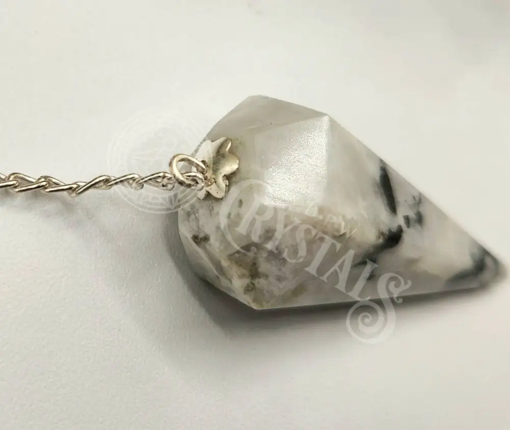 Rainbow Moonstone Gemstone Pendulum With Silver Color Chain Meditation - Self Care