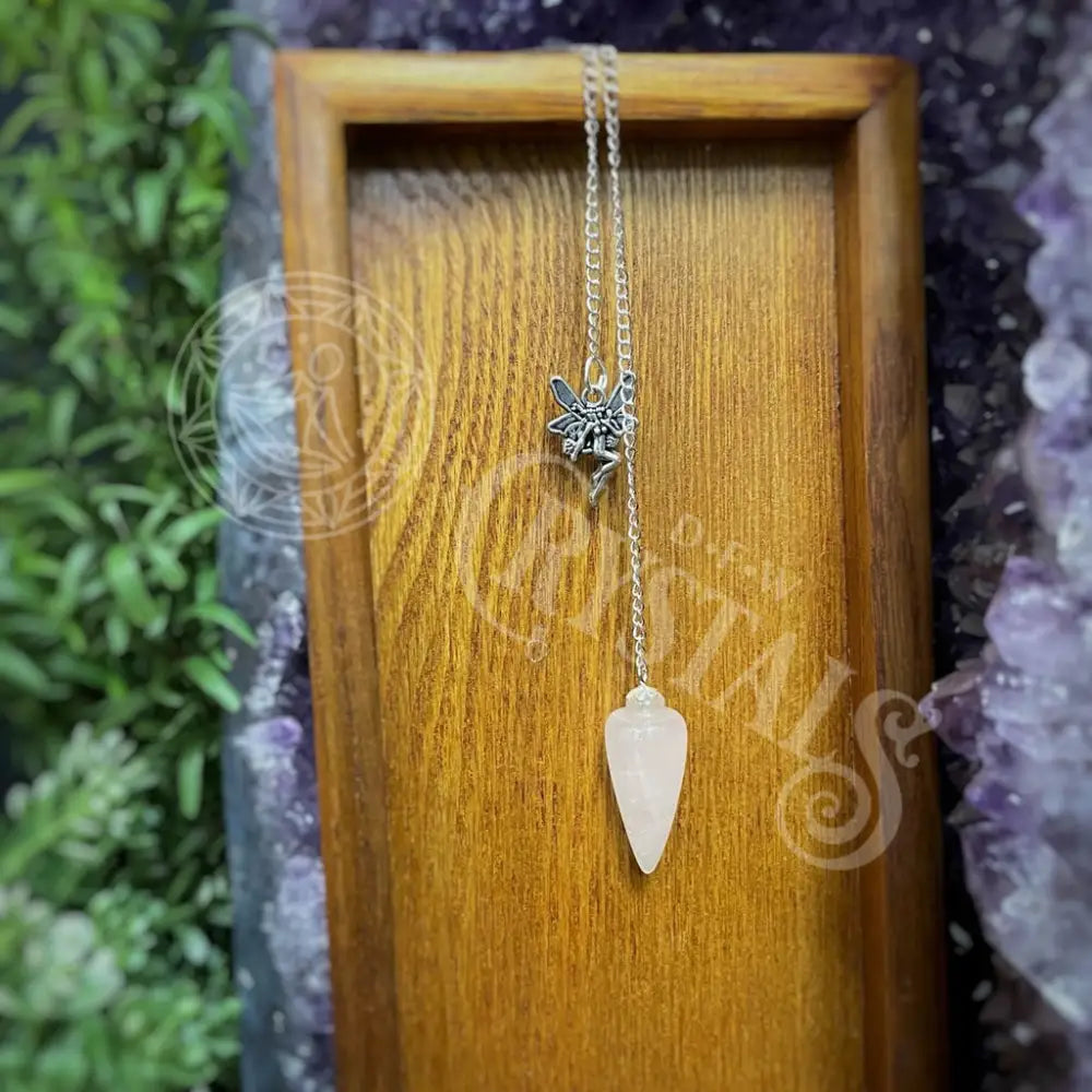 Pendulum - Rose Quartz Curved Shape W/ Fairy Charm Meditation Self Care