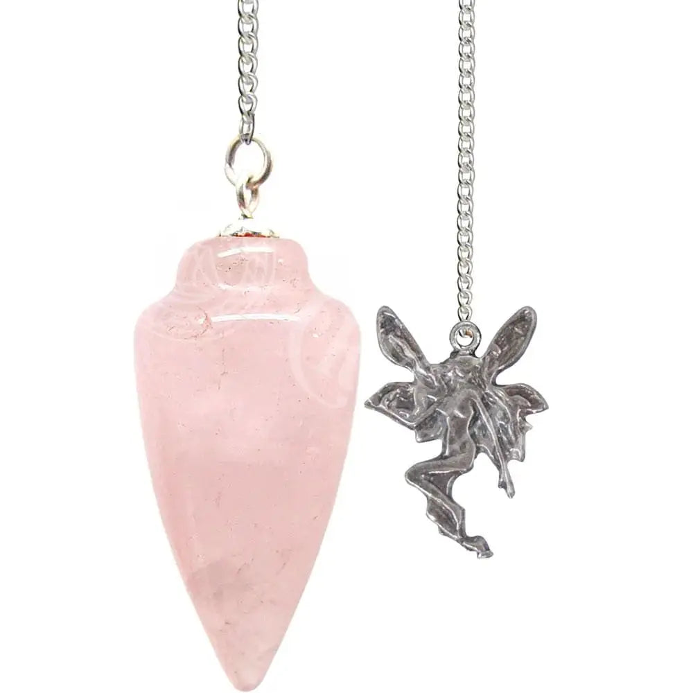 Pendulum - Rose Quartz Curved Shape W/ Fairy Charm Meditation Self Care