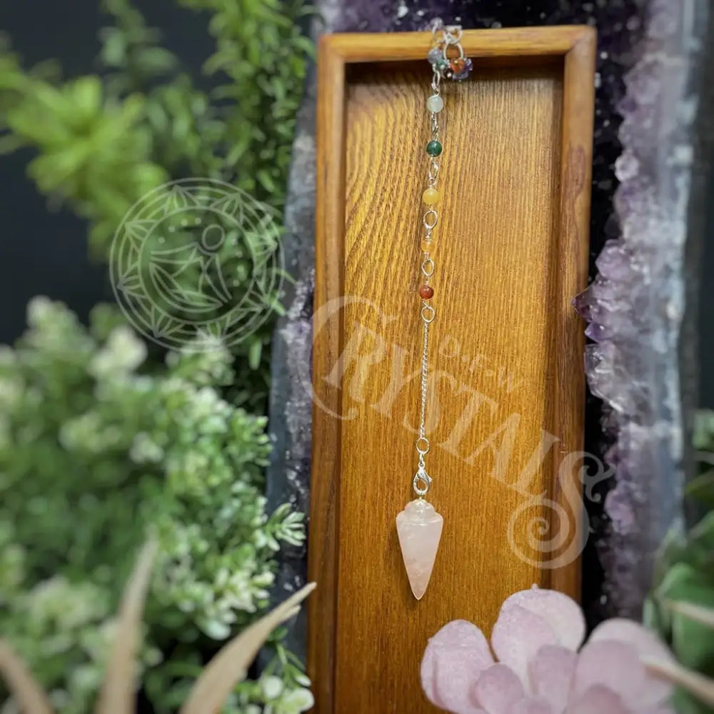 Pendulum - Rose Quartz Curved With Chakra Beads Meditation Self Care