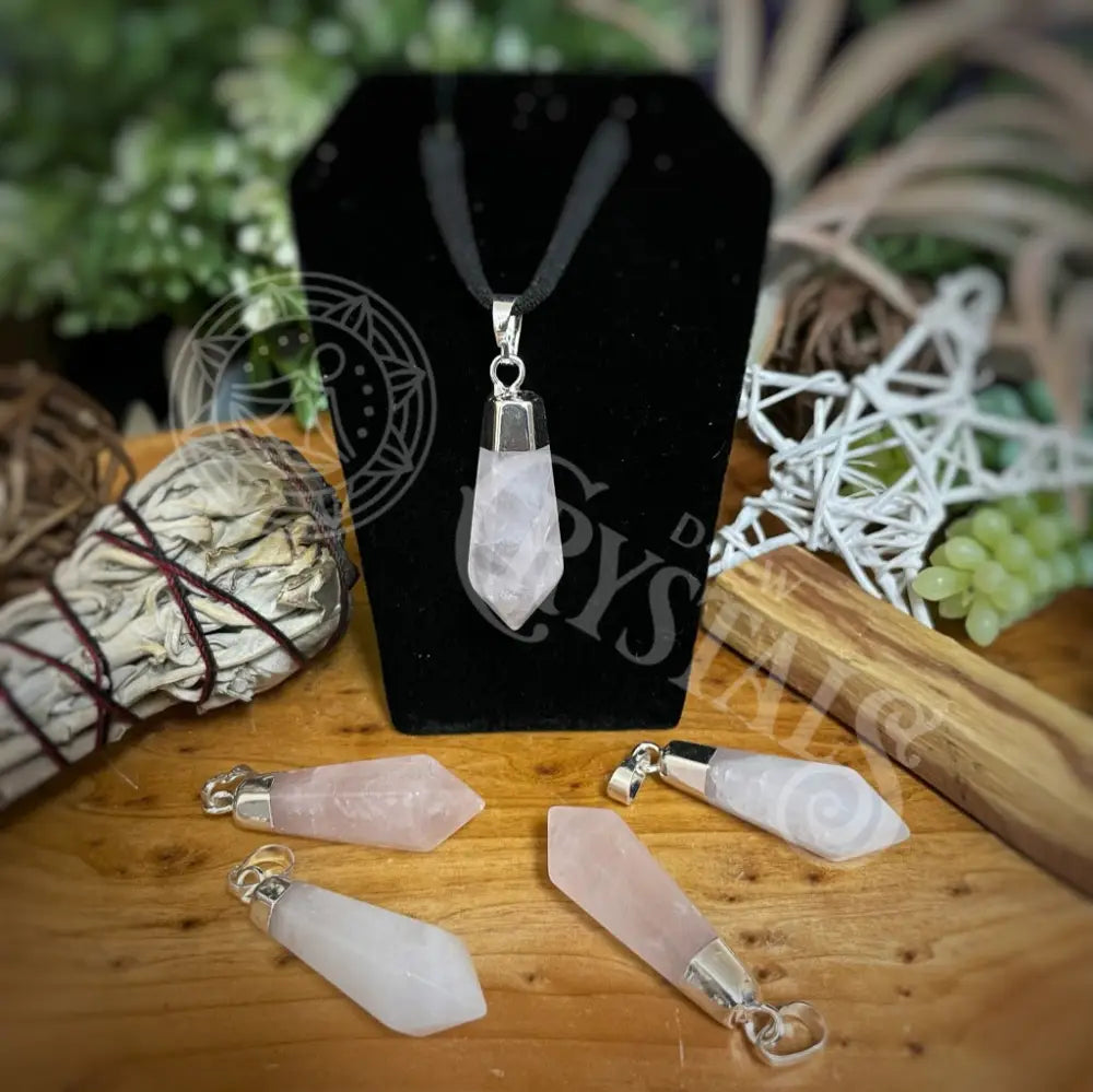 Pendant - Diamond Shape Crystal Rose Quartz Jewelry