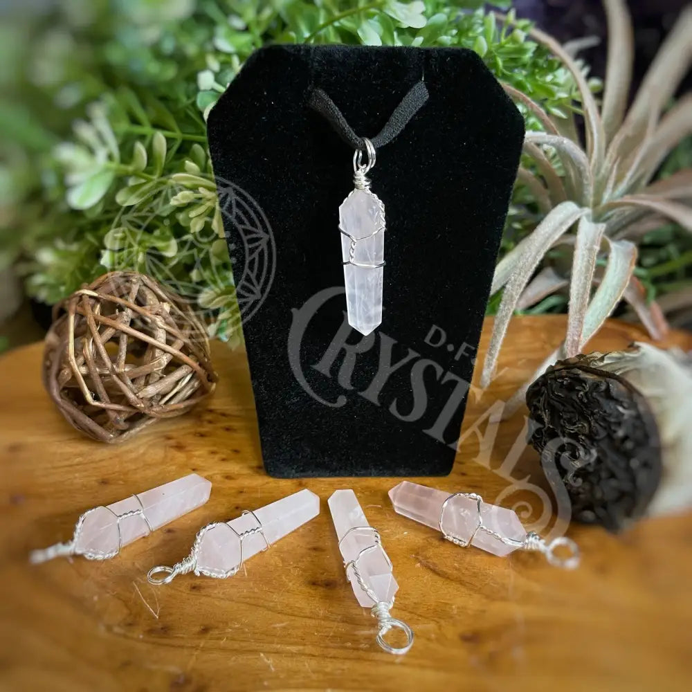 Pendant - Wire Wrapped Points Rose Quartz Jewelry