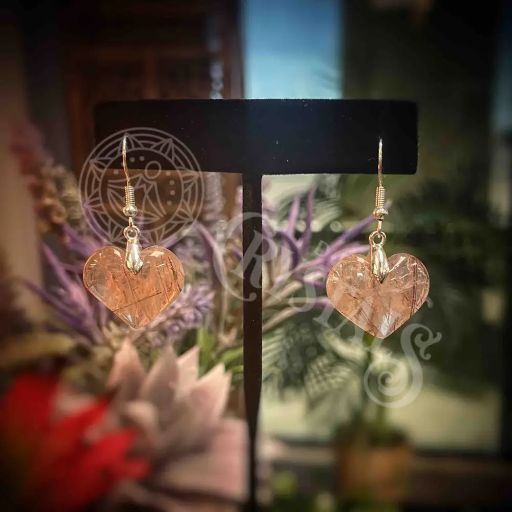 Rutilated Inclusion Quartz - Heart Earrings Jewelry