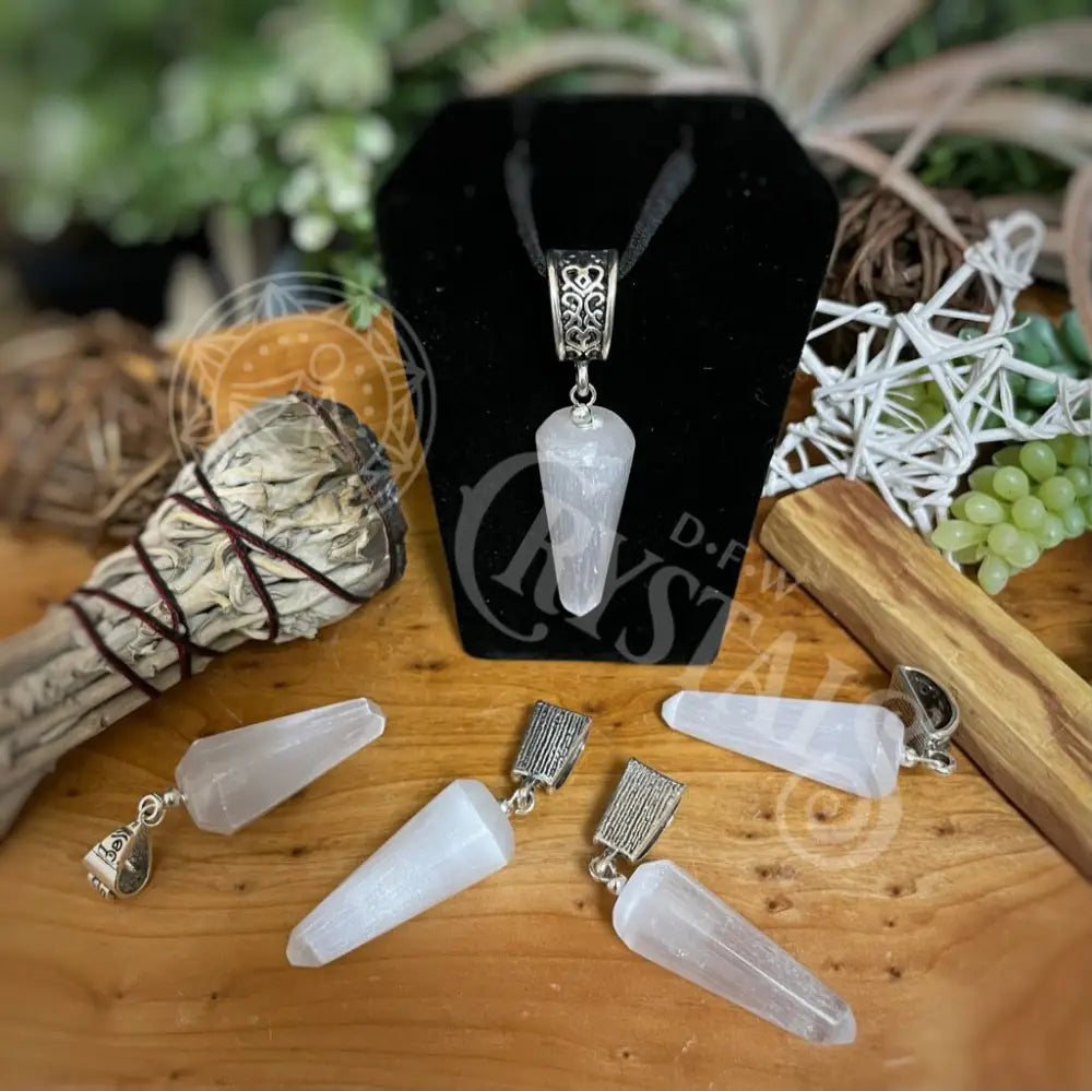 Pendant - Pendulum Rounded Selenite Jewelry