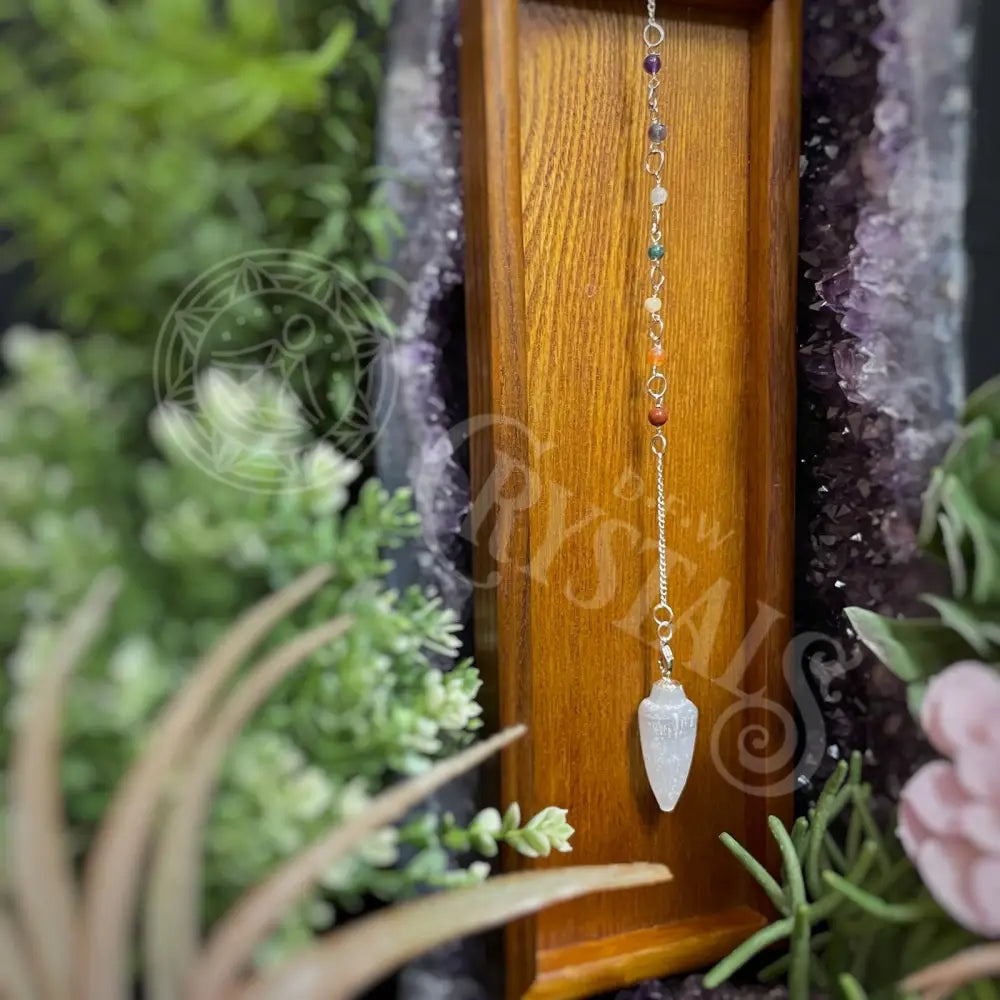 Pendulum - Selenite Teardrop Shape With Chakra Beads Meditation Self Care