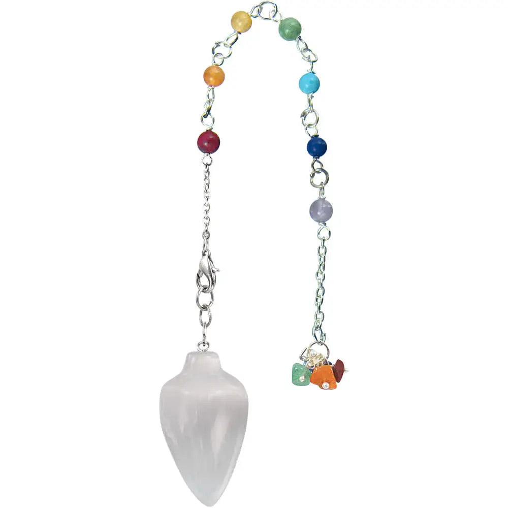 Pendulum - Selenite Teardrop Shape With Chakra Beads Meditation Self Care