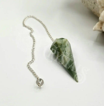 Serpentine Gemstone Pendulum With Silver Color Chain Meditation - Self Care