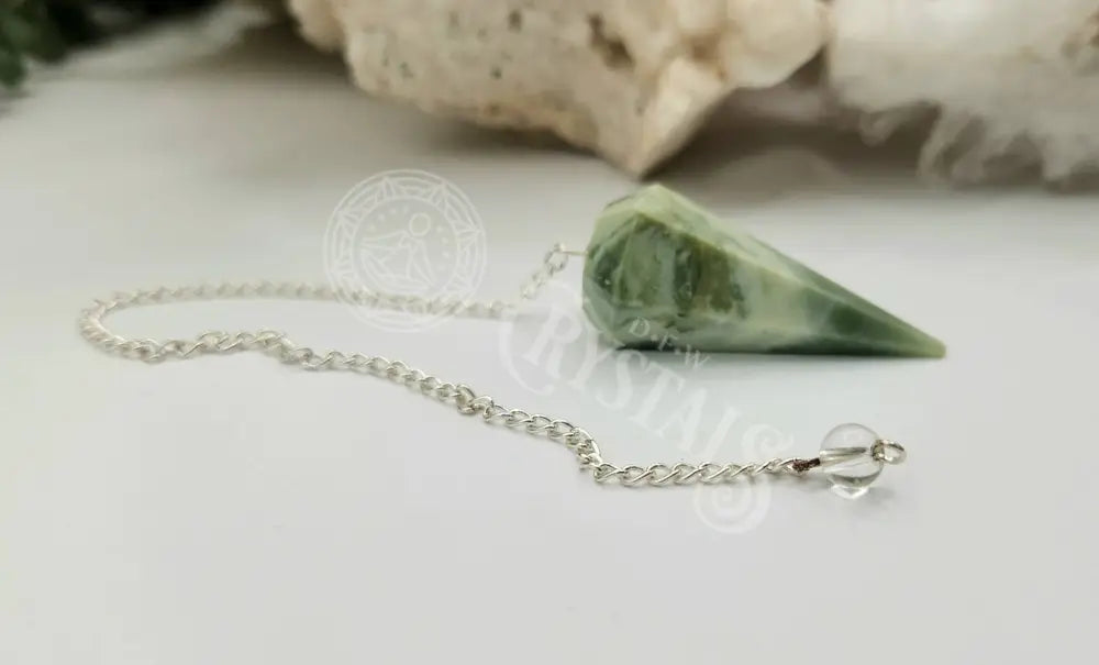 Serpentine Gemstone Pendulum With Silver Color Chain Meditation - Self Care